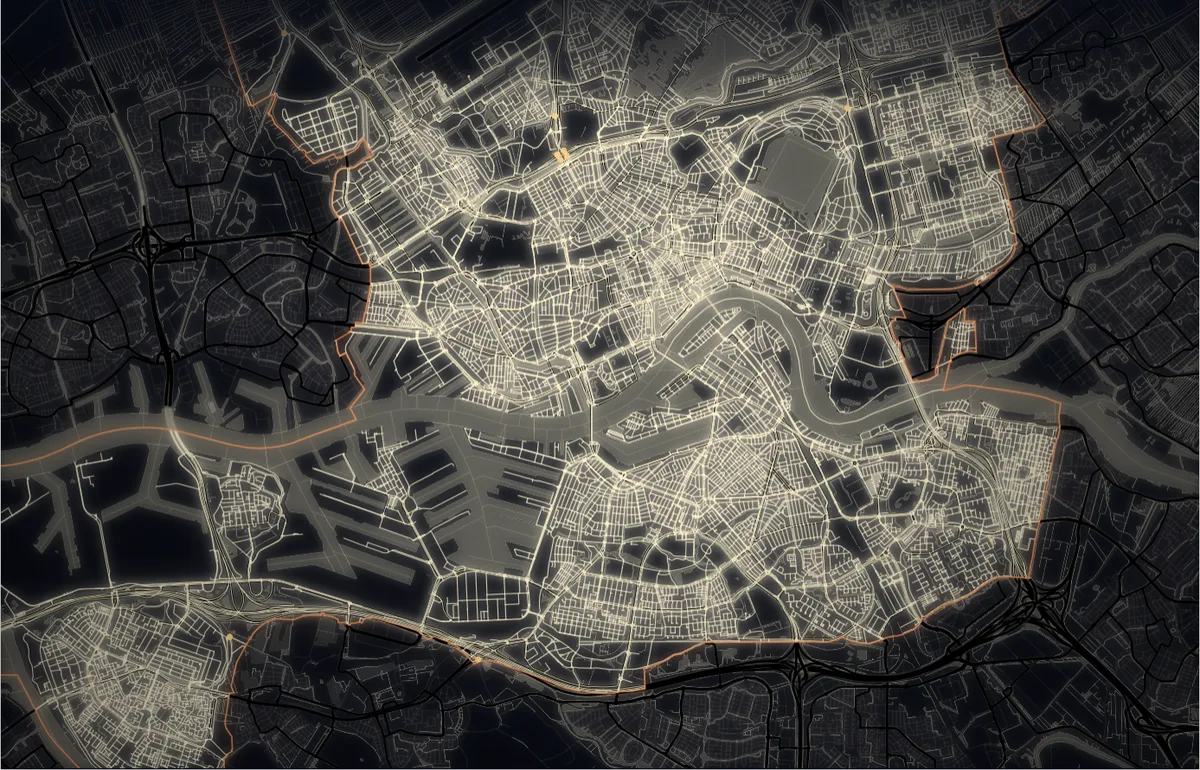 Prent van Rotterdam in de stijl Nacht, gemaakt met Datakunst in DAM
